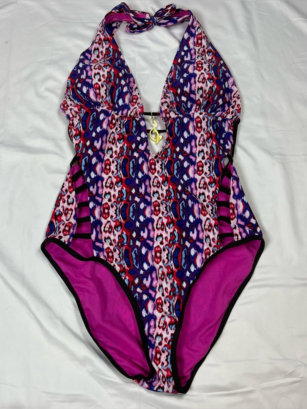 Rare VTG Y2K Baby Phat Animal Print Monokini One Piece Swimsuit Cut Out Halter‎